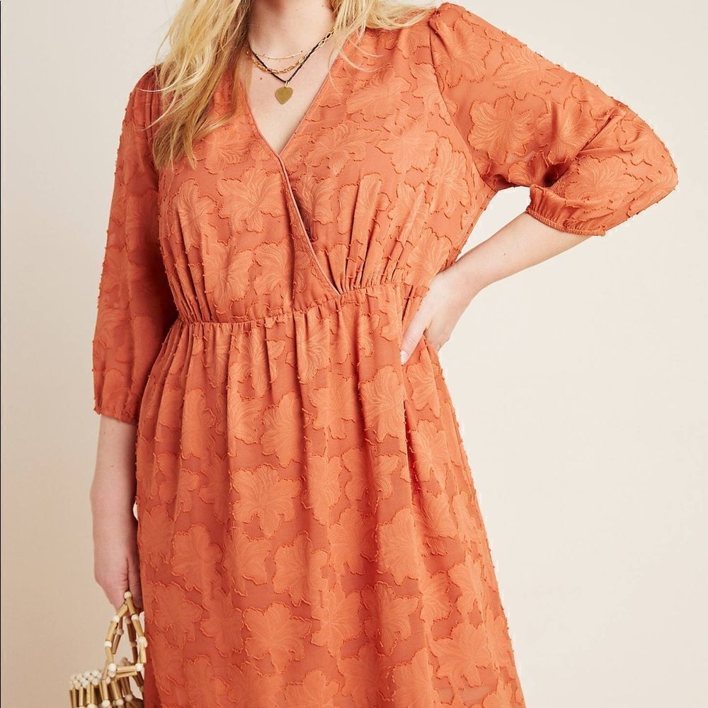 NWT Daniel Rain Anthropologie XS Burnt Orange Lia Textured Dress